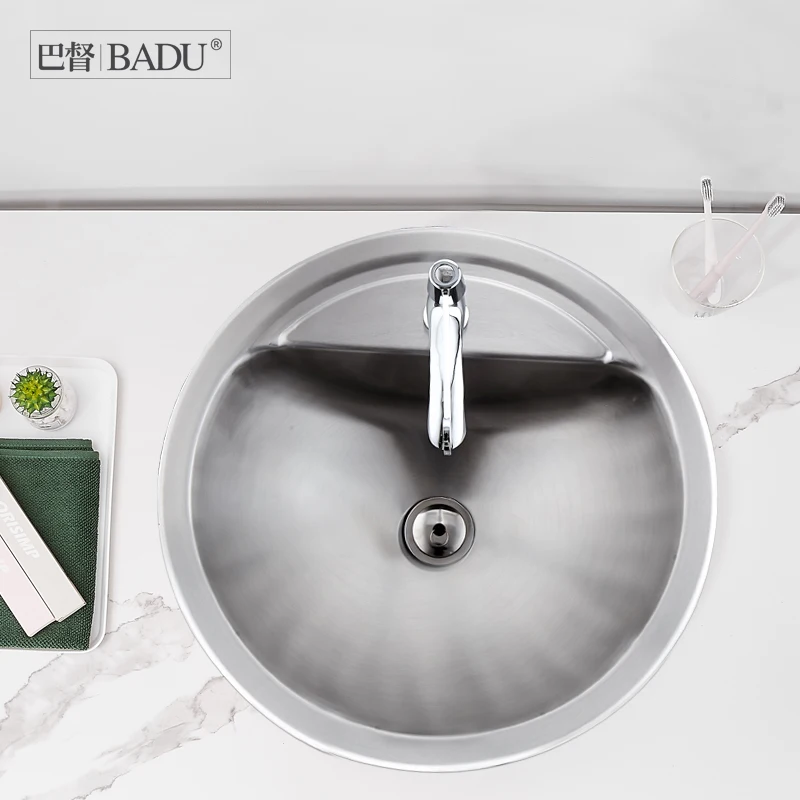 غسالة أطباق مستديرة من الفولاذ المقاوم للصدأ، حوض غسيل مدمج للمطبخ والحمام والشرفة #3