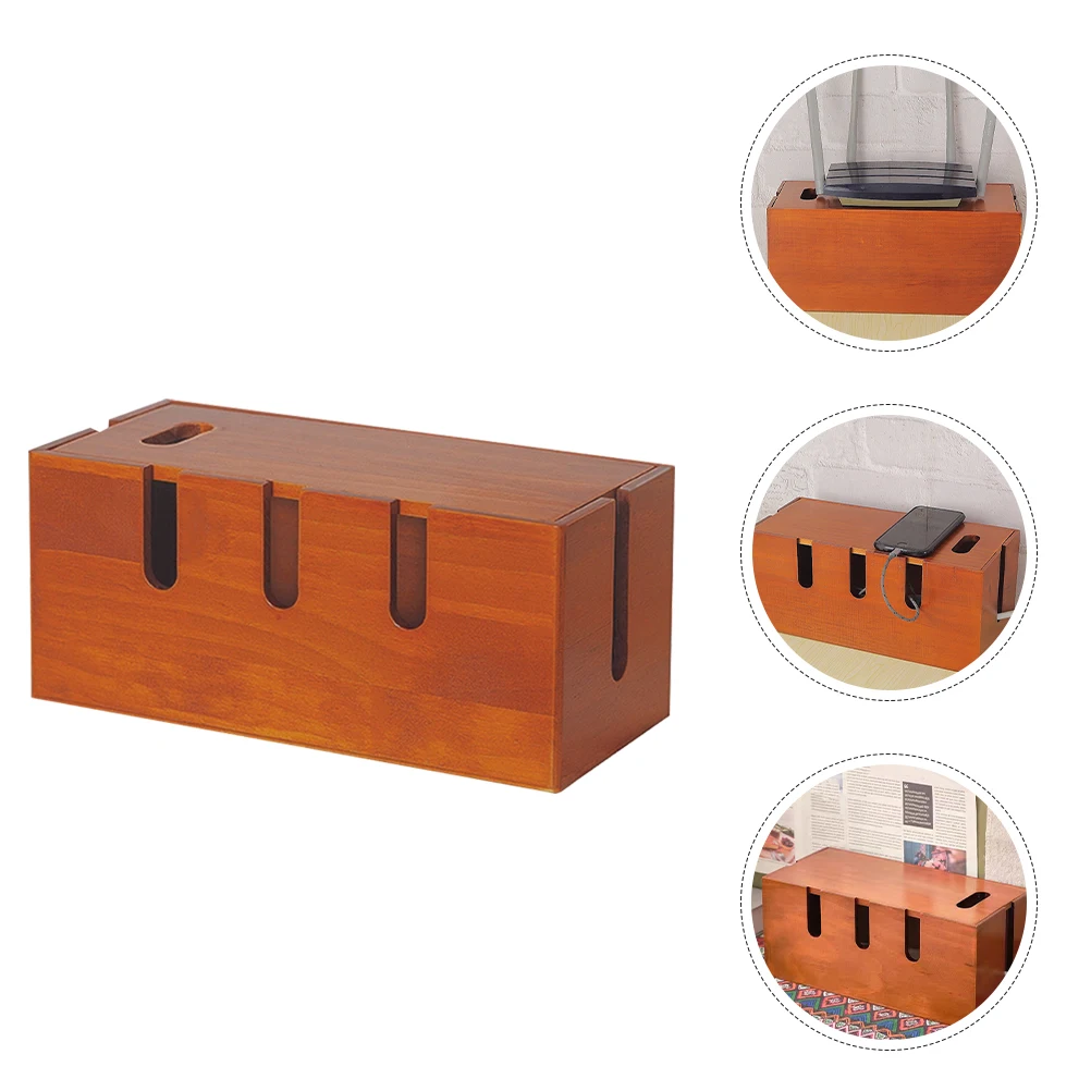 Wood Cable Management Box Large Multi Functional Cord Organizer for Power Strips Chargers Routers Desktop Wire Storage
