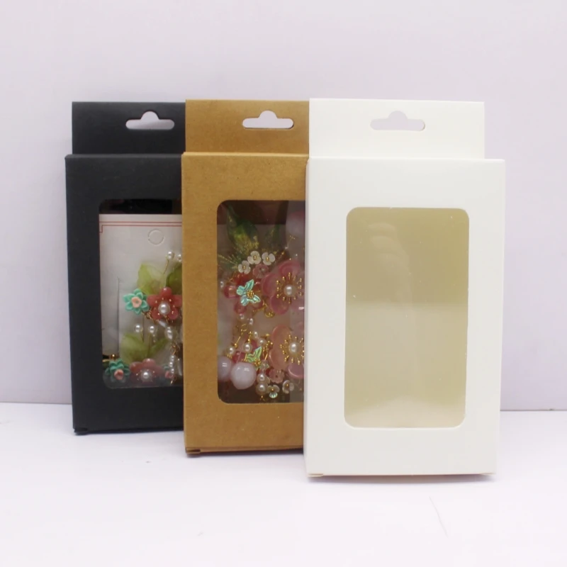 10 pcs 18x10x2/13x8x3cm black white kraft  window gift packaging box, jewelry packaging box