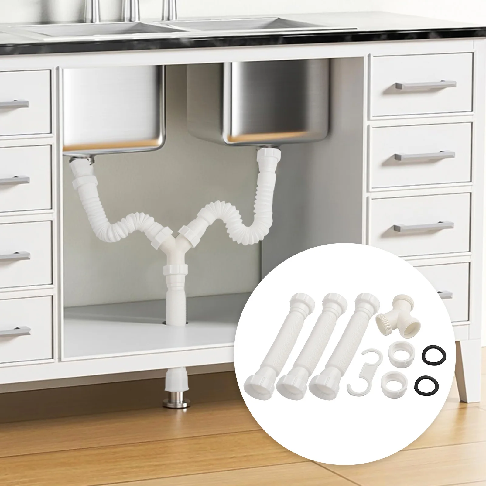 For Home Improvement 20cm Before Stretching Double Sink Drain Kit Drain Protector G1-1 2 Compatible Space Efficient Design