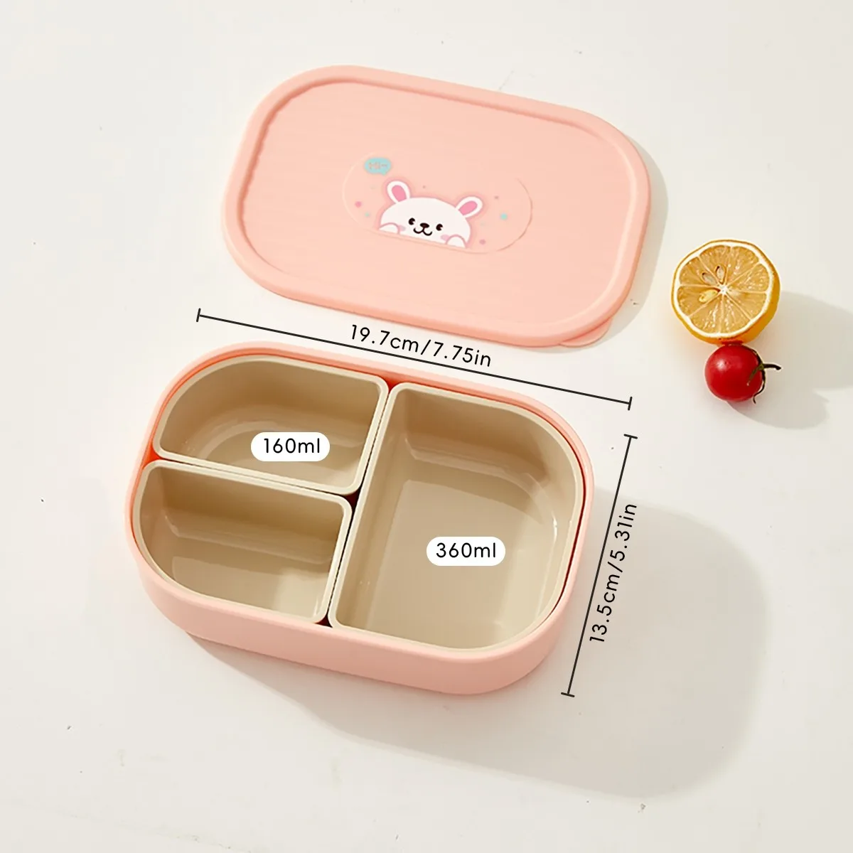 3-compartiments plastic bento lunchbox, magnetronbestendig, voedselopslagcontainers, snackbox, kawaii maaltijdvoorbereiding voor kinderen, school en volwassenen