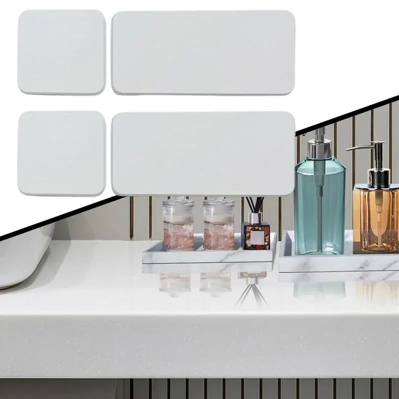 Stone Soap Tray 4X Absorbing Stone Tray For Sink 4 Pieces Super Absorbent Faucet Mat Soap Holder Modern Decor Bathroom Supplies