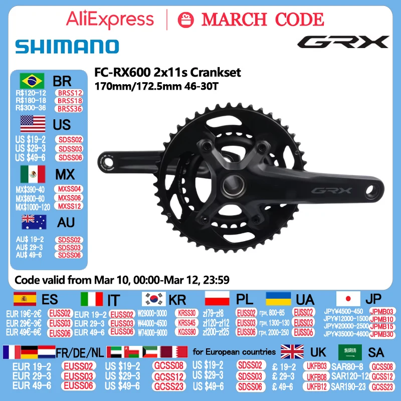 Shimano grx rx600 2x11s kurbel garnitur 170mm 172,5mm 46-30t kettenrad grx kies kurbel satz 22 geschwindigkeit rs501 pf bb rs500 bsa