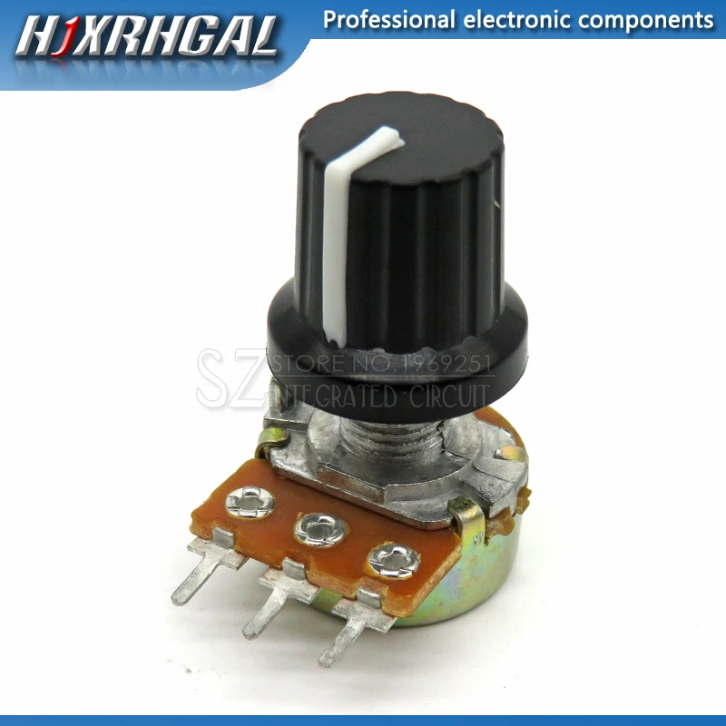 1pcs WH148 B10K B20K B50K B100K 3pin 15mm 1K 2K 5K 10K 20K 50K 100K 250K 500K 1M hjxrhgal + 1pcs knob Potentiometer knob