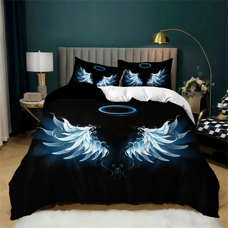 Angel Wing Cupid 3D Cartoon Angel Duvet Cover Microfiber Flower for Women for Girlfriend Gifts for Bedroom Decoration Queen King