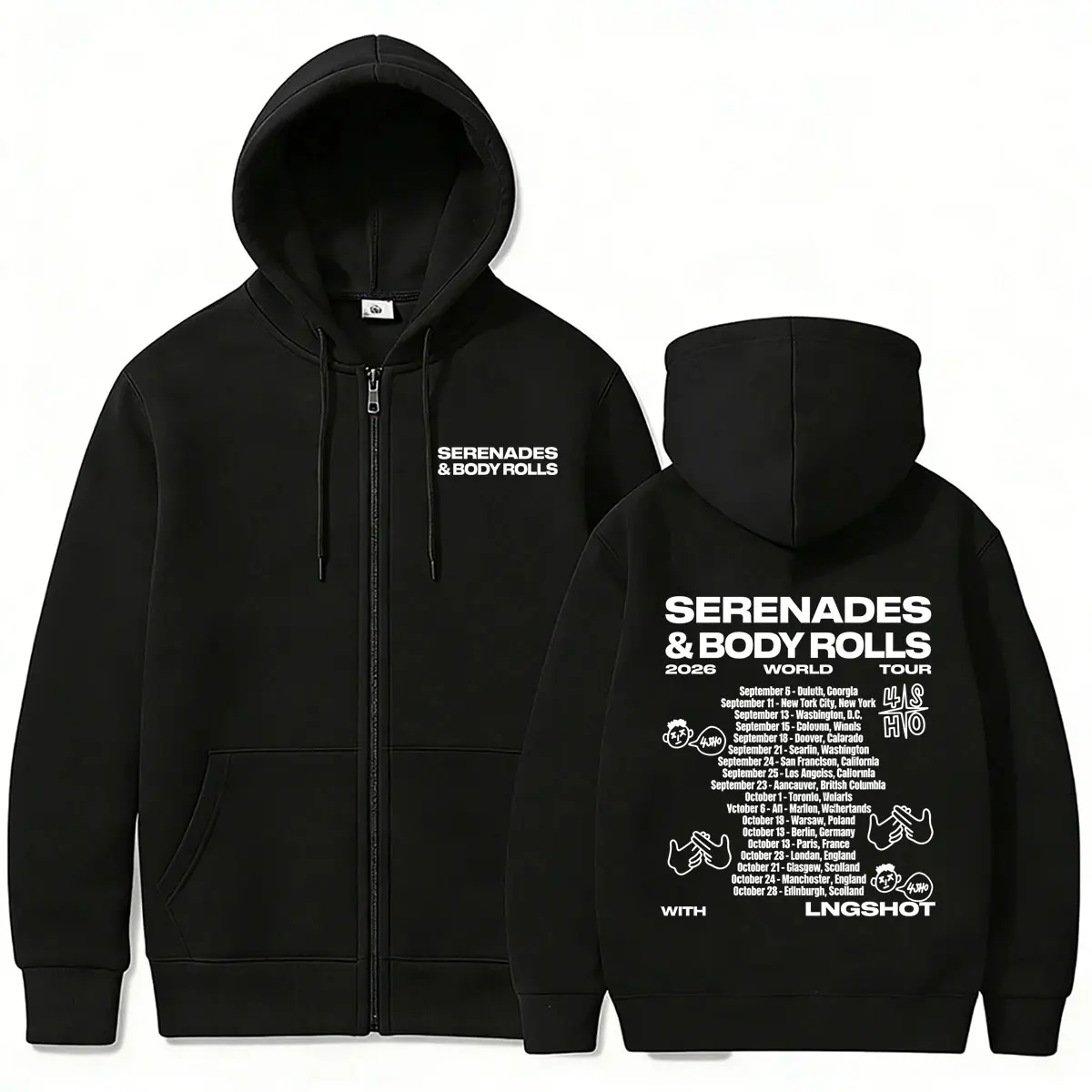 Korean Band Jay Park Lngshot Serenades & Body Rolls 2026 World Tour Zipper Hoodie Men Women Kpop Fashion Vintage Zip Up Hoodies