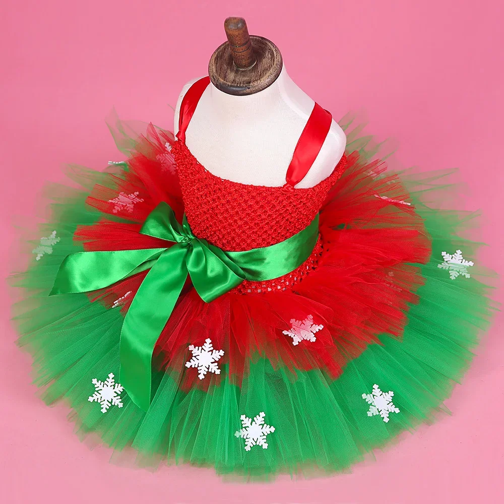 Gaun Natal Bayi Perempuan Gaun Tutu Tulle Anak-anak Kepingan Salju Kostum Elf Putri Mewah Pakaian Anak-anak Tahun Baru Pesta Natal 1-14