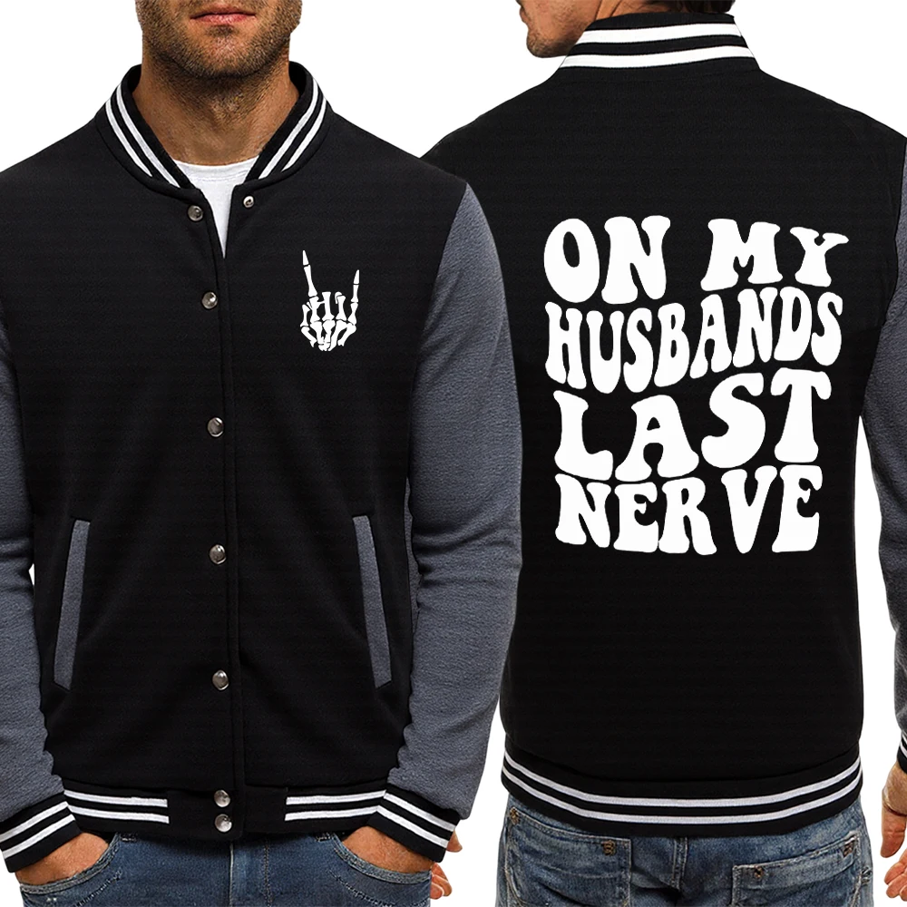 

On My Husbands Last Nerve Letter Print Mens Tracksuit Casual Fashion Top Pocket O-Neck Jacket Comfortable Multicolor Clothing