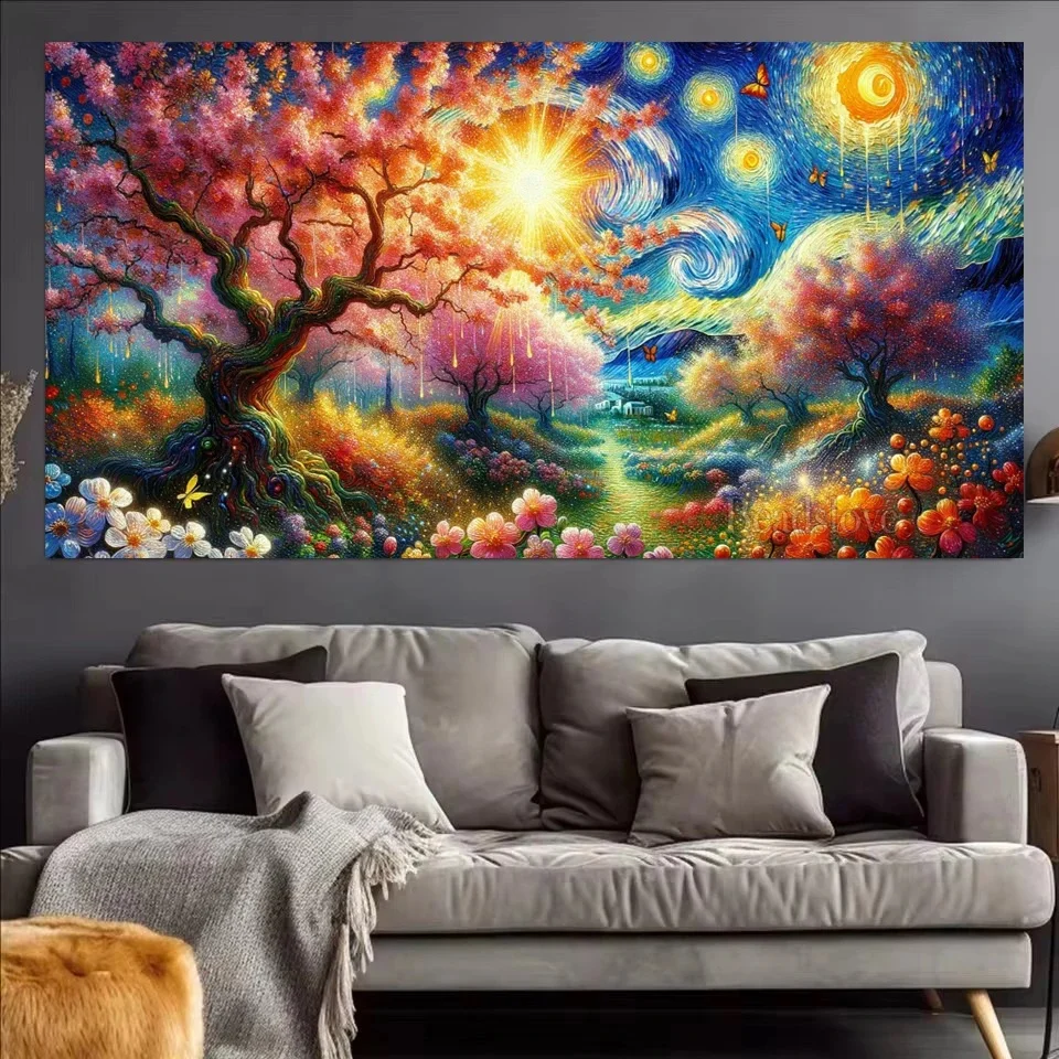 DIY Cherry Blossoms Landscape Diamond Painting Van Gogh Art Sunrise Diamond Embroidery Full Square Round Drill Cross Stitch