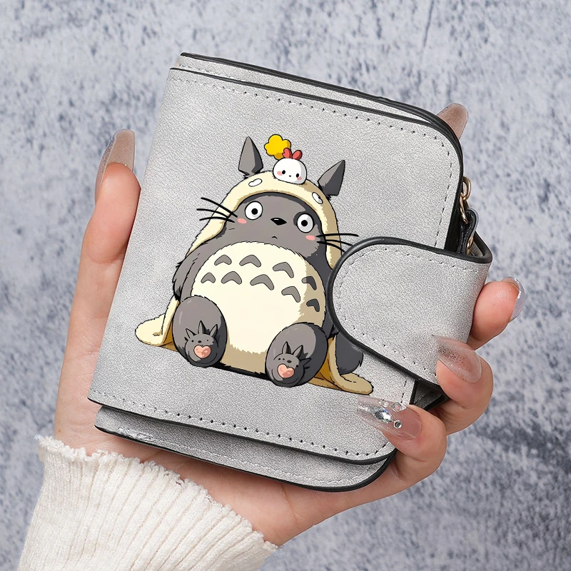 Totoro Short Wallet Women Folding Wallets Female Card Bag Anime Cartoon Money Bag Cute Coin Purse Portable Credit Card Holder