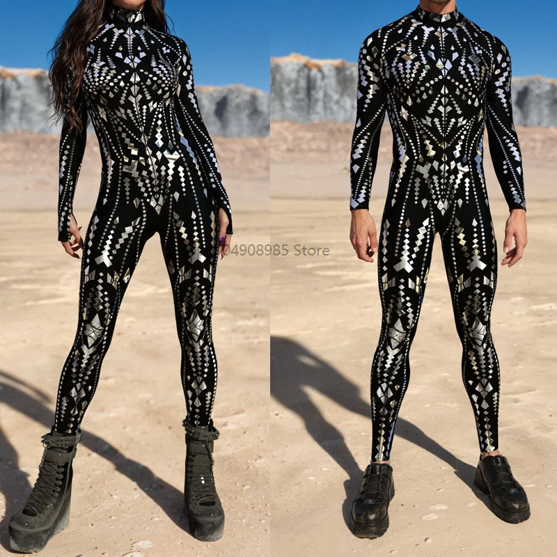 

Afterimage Costume Halloween Carnival Leotard Cyberpunk Style Gothic Future Technology Cool 3D Printing Jumpsuit