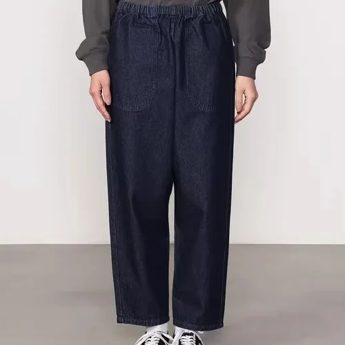 

Pure Cotton Straight Leg Jeans Workwear Pants Nine-Tenths Spring Autumn Loose Men Women Color Casual Trousers
