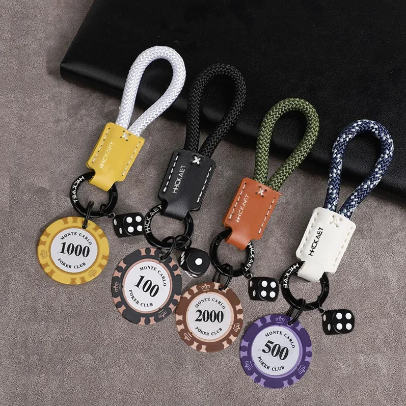 Lucky Dice & Casino Chip Genuine Leather Keychain - Attract Fortune & Style for Men & Women