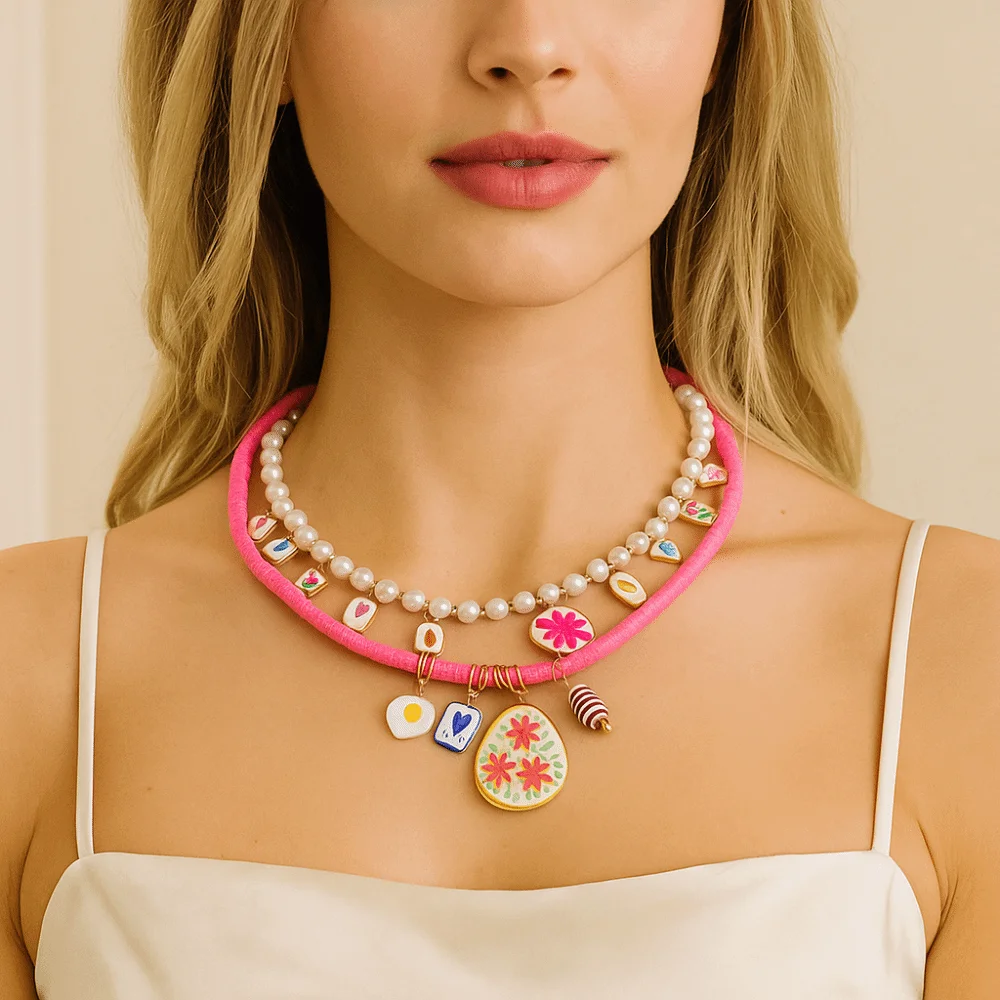 

Fruit Flower Pendant Necklace Ethnic Style Necklace Set Pearls Necklace Hip Hop Jewelry Accessories Dopamine Necklace Gift