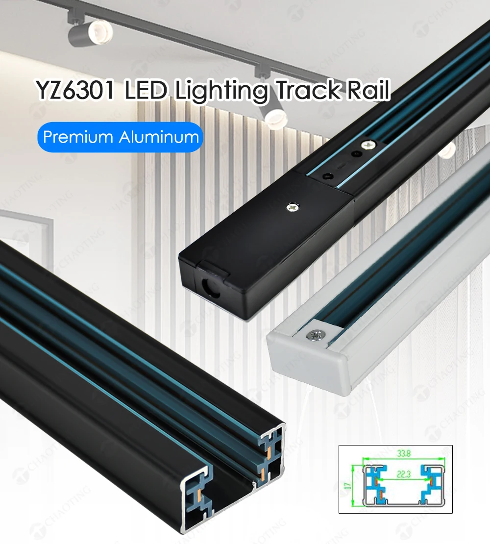 Modern Style COB Track Light System Black White 3 Wire Surface Suspension Mounting Aluminum Track Rail for Led Ceiling Lighting