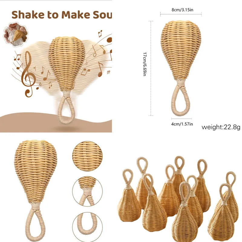 1Pc Handmade Rattan Rattles Educational Toys for Kids Crib Mobile Hand Bell Infant Sensory Toy Baby Accessories