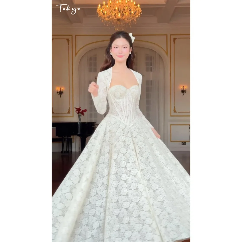 Tokyo Customized Spaghetti Strap Sweetheart Corset Wedding dress Prom dress Floral Lace Long Sleeve Long Sleeve Bolero Jacket
