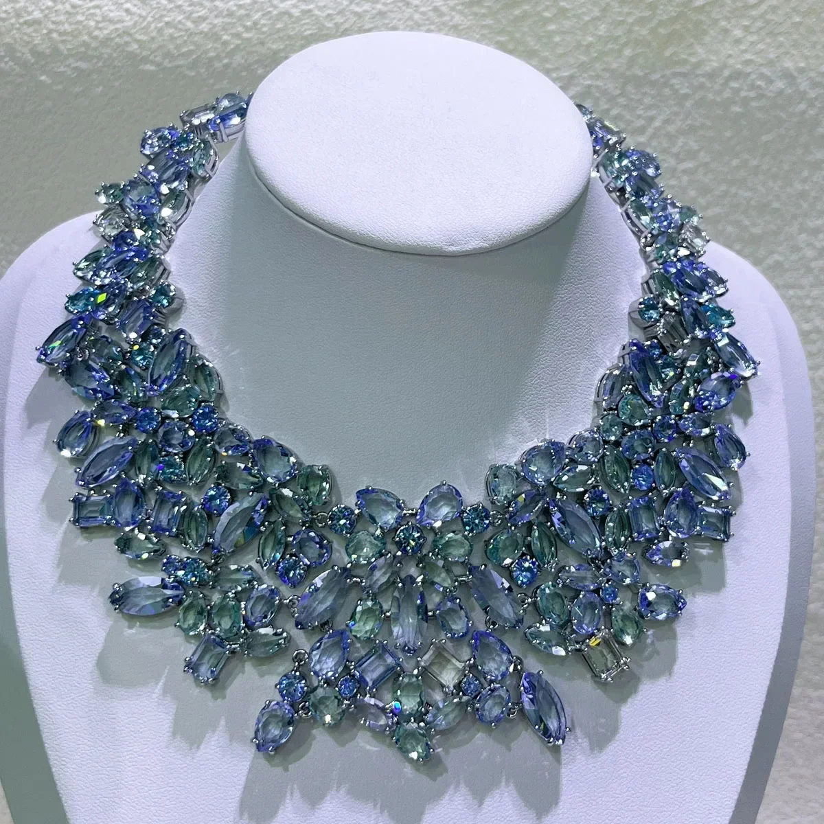 Candy Collection Blue Choker Necklace Earring Bracelet Charms Colorful Tassel Necklace Large Crystal Luxury Set Party Gift Women view 4