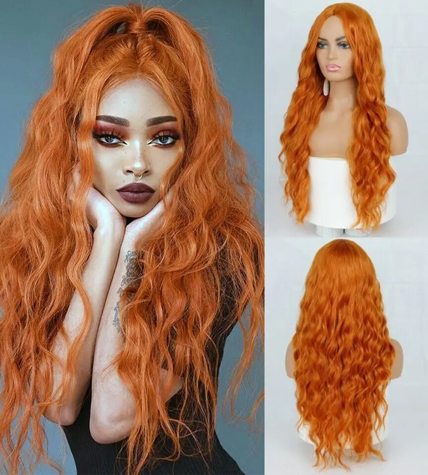 

Halloween Long Wavy Natural Costume Heat Resistant Hair Orange Wigs