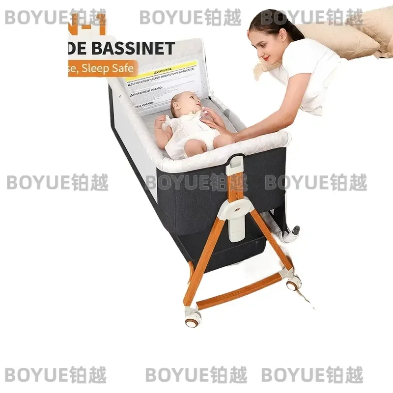 Baby Bassinet Portable Bedside Bassinet for Baby 3 in 1 Foldable Crib Travel Baby Crib Rocking 6 Adjustable Height with