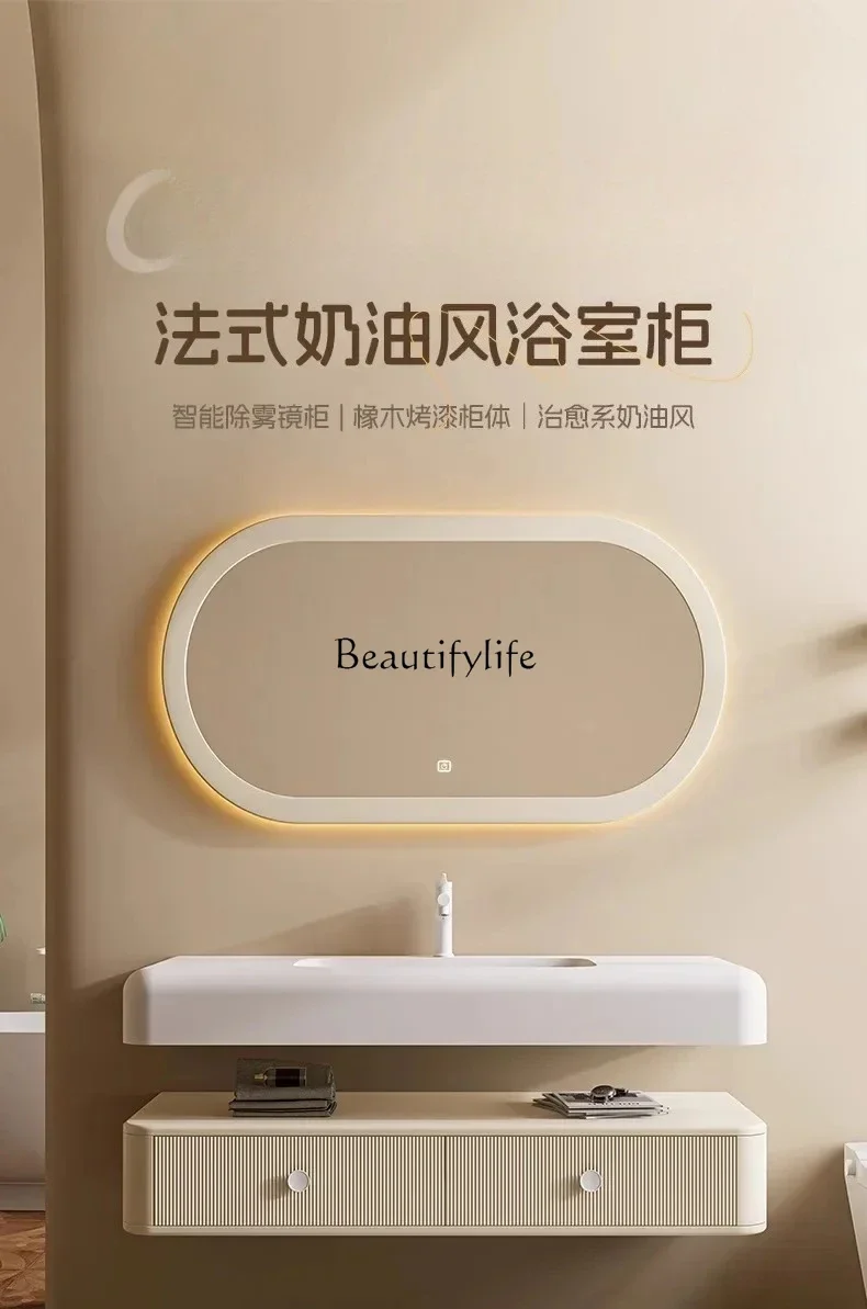 

1Cream French Bathroom Cabinet Combination Oak Paint Wash Table Bathroom Premium Sense