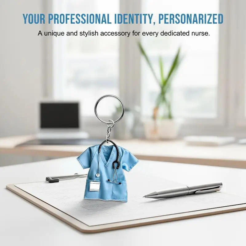 1Pcs Worker Keyring New Acrylic Nurse Uniform Keychain 2D Flat Tag Car Pendant With Stethoscope Gift For Nurses Doctors