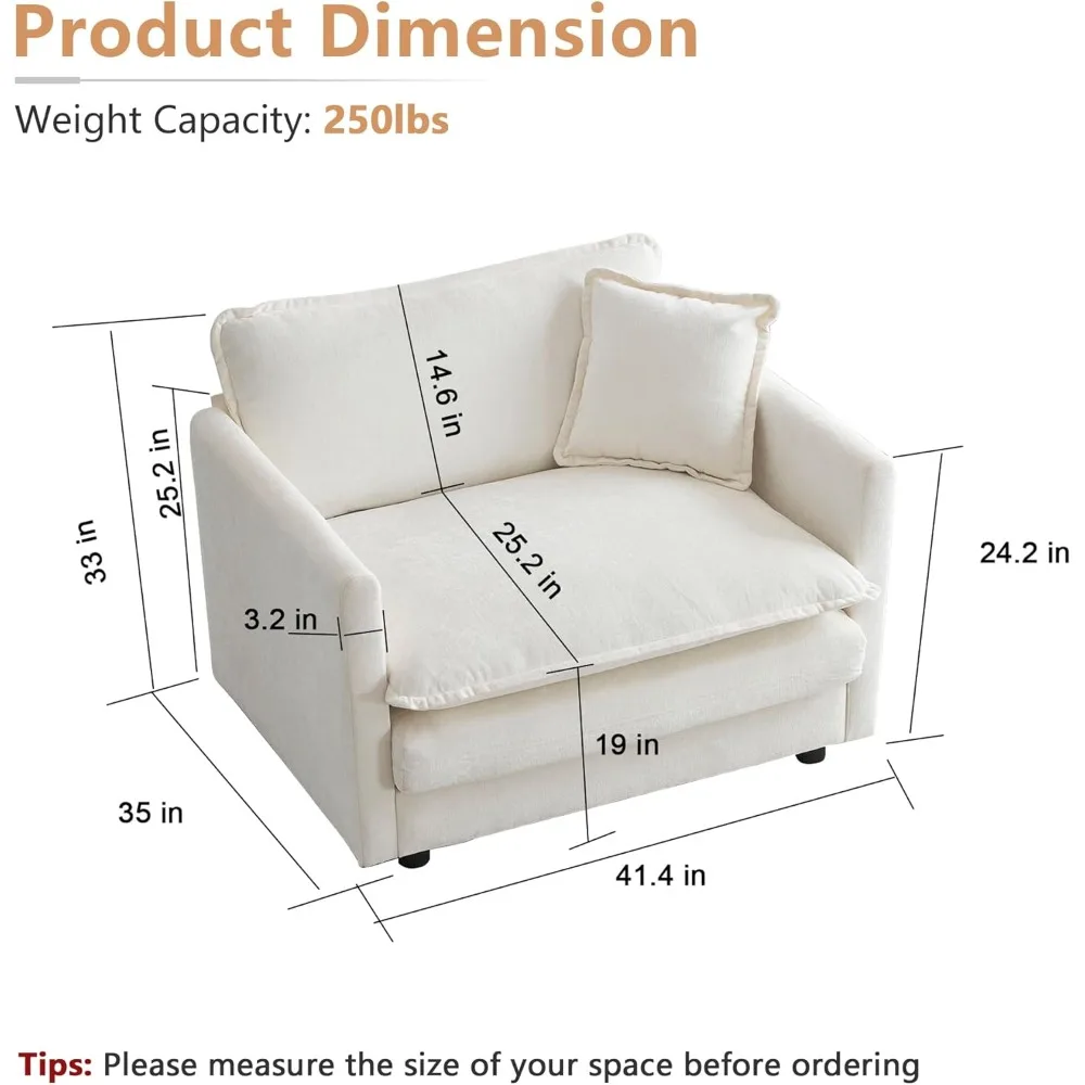 أريكة ميكيباما بمقعد واحد مقاس 41.4 بوصة، كرسي بذراعين منجد عميق مريح من الشنيل مع وسادة رمي لغرفة المعيشة وغرفة النوم