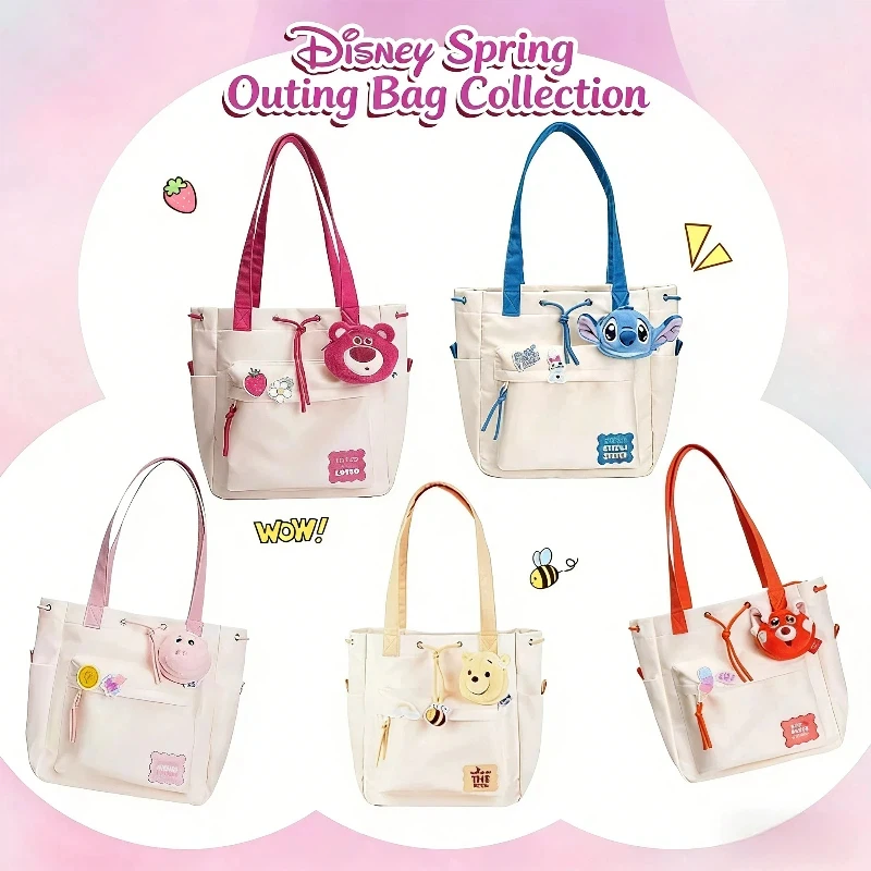 

Disney Licensed Strawberry Bear Stitch Large Capacity Tote Shoulder Bag For Female Students School Class Daily Shopping