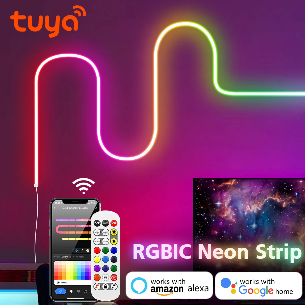 

TUYA Neon Led Light Strip 24V Dreamcolor RGBIC Chasing Tape Silicone Neon Rope Light with Music Sync Led Room Light Decoration