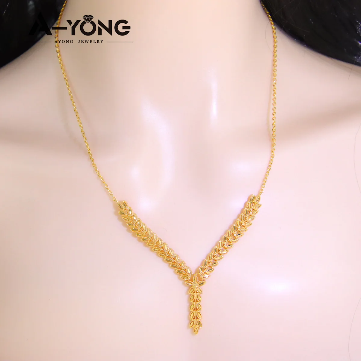 AYONG Luxury Gold Color Leaf Necklace Set 21k Gold Plated Arab Tassel Coins Pendant Dubai Nigeria Women Wedding Party Jewelry