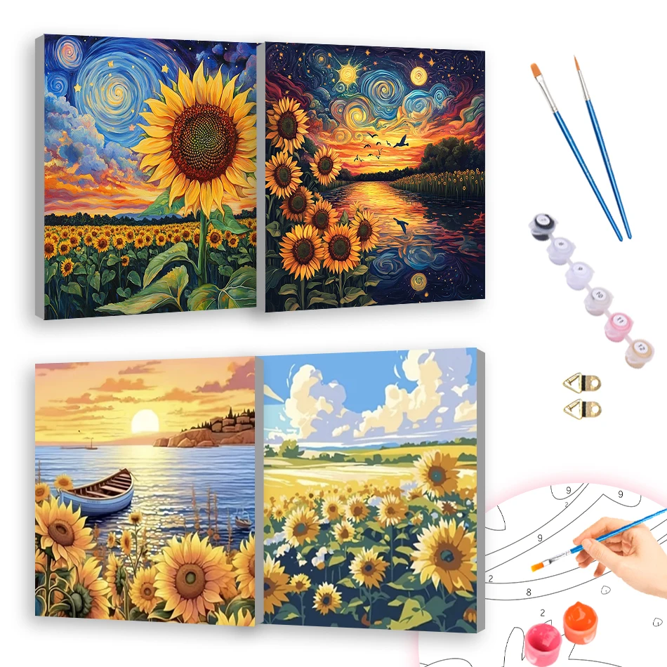 

RUOPOTY 20x20cm With Frame Painting By Numbers For Beginner Flowers sunflower Color Markers Canvas Drawing Decorative Paintings