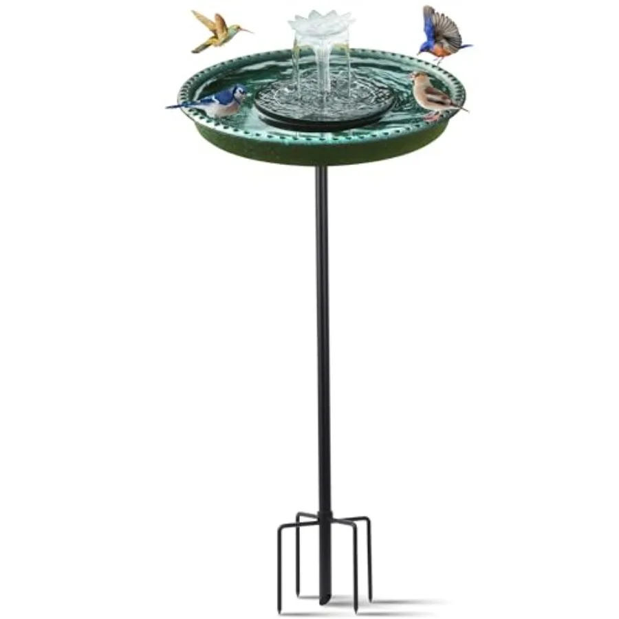 

Solar Powered Bird Bath with Fountains for Hummingbirds, Stable Stylish Design with 5-Prong Base Stake Plastic Bird Bath for Ou