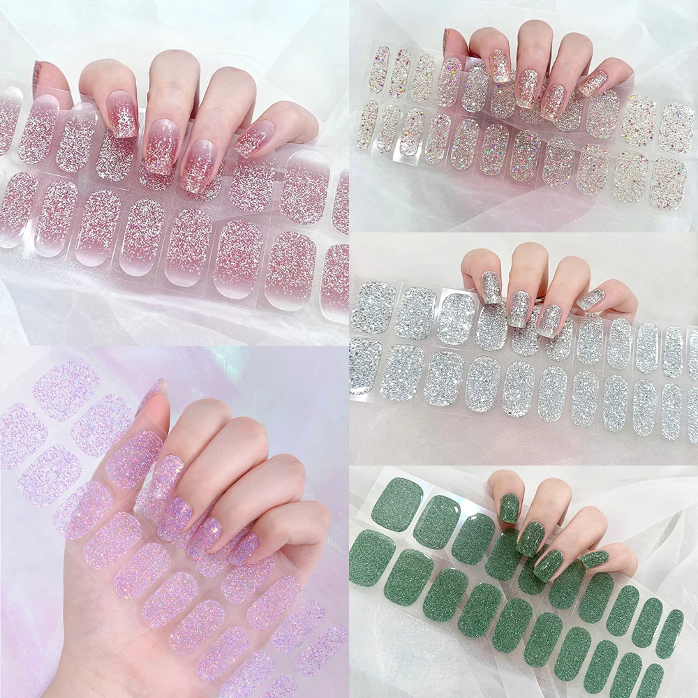 

22 Tips/Sheet Nail Stickers Nail Decal French Patch Full Cover Wraps DIY Manicure Gel UV Lamp Semi-Cured Long Lasting Nail Decal