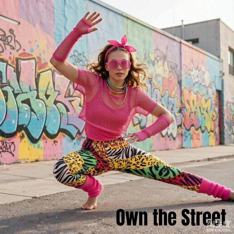 Halloween Retro 1980 Dance Party Costume Yoga Fitness Mesh T Shirt Leggings Set for Women