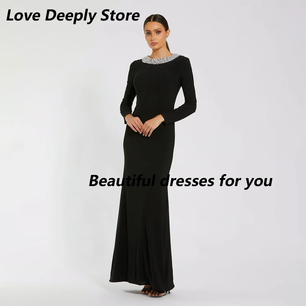 Suknie wieczorowe z koralikami, dekolt okrągły, długość do kostek, syreni krój, skromne długie rękawy, suknie na przyjęcia typu trąbka, szyte na miarę.