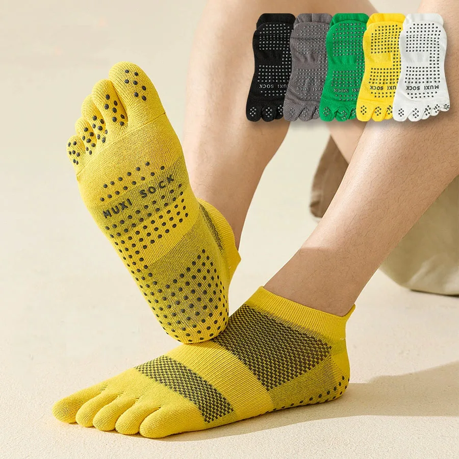 Yoga Pilates Five Finger Socks Ankle Men Cotton Dispense Non-Slip Mesh Solid Simple Compression Athletic,Sport Boat Toe Socks