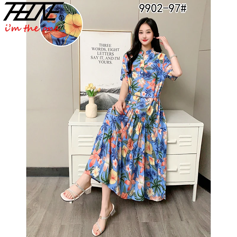 THHONE Women Dress Summer 2024 Long Chinese Style Vestidos De Mujer Print Plus Size Robe Vintage Holiday Casual Fashion Dresses