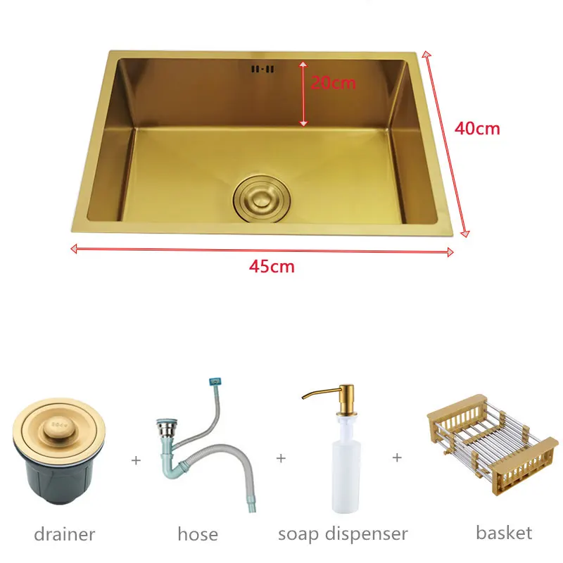 Gouden Gootsteen 304 Roestvrijstalen Wastafels Boven De Toonbank Of Undermount Installatie Enkele Kleine Staaf Gouden Wastafel