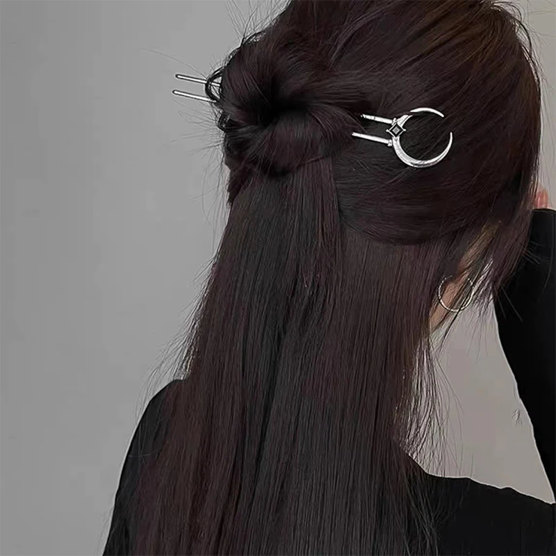 Vintage Crescent Moon Hair Sticks for Women Simple Chinese U-Shape Hairpins Disk Hairsticks Headdress Fashion Hair Accessories