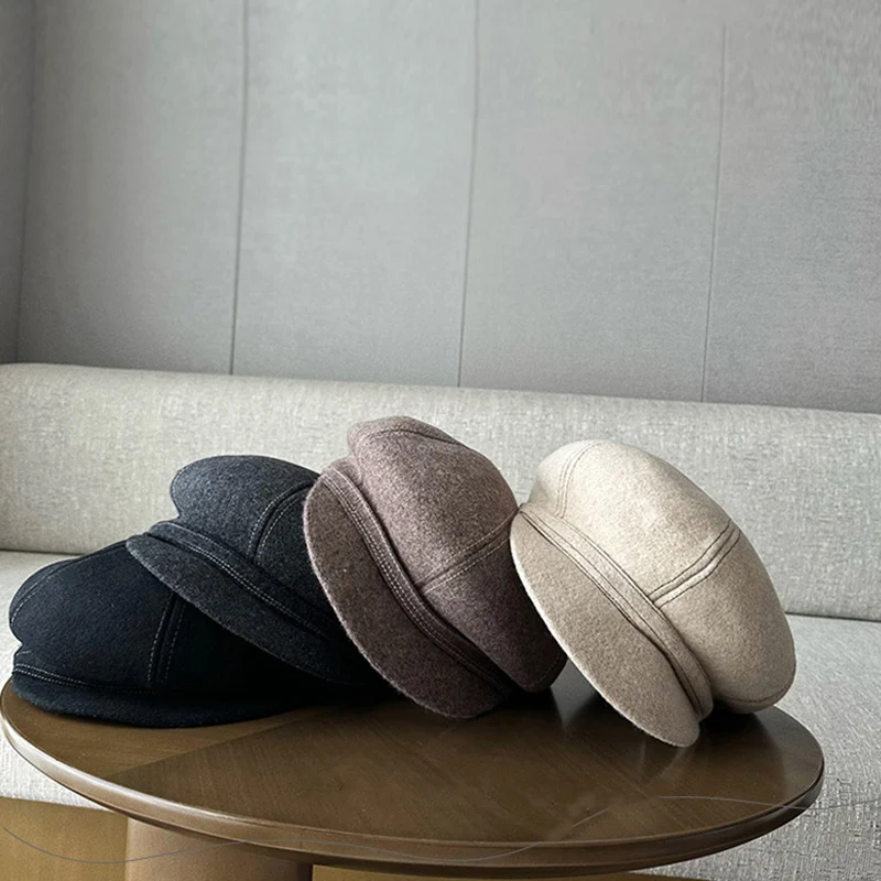 Autumn Winter Designer Brand Beret Hat Women Outing Warming Bucket Hat Wool Patchwork Newsboy Cap Elegance Stitch Dec Visor Hat