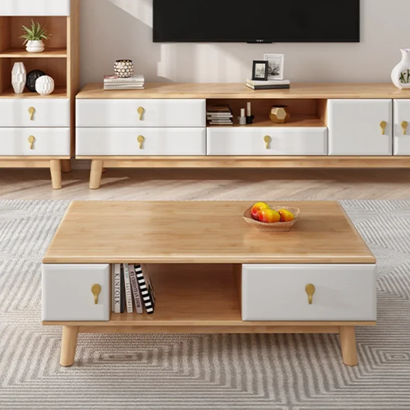 

All Solid Wood Tea Table Set Modern Simple Living Room Furniture