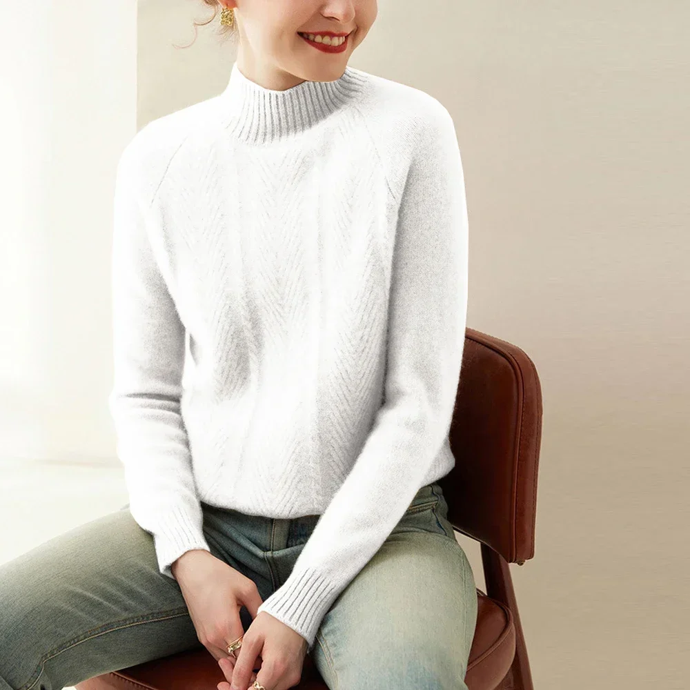 Women Sweater Turtleneck Knitwaer Half High Collar Long Sleeve T Shirt Pullover Black White Green Purple Apricot Sweater Top