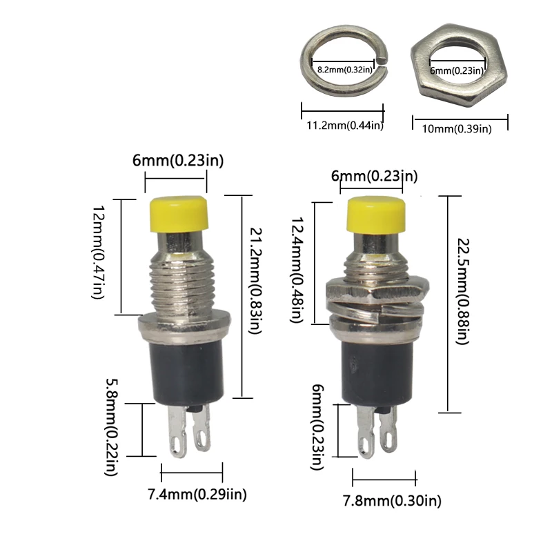 【5Set】PBS-110 7MM Momentary Push Button Switch Press The Reset Switch Momentary ON OFF Push Button Micro Switch Normally Open NO