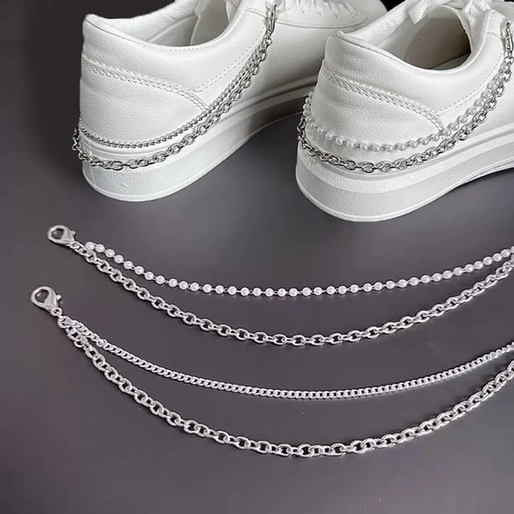 Sneaker Decorations New Hollow Love Pendant Pearl Double Layer Shoe Chain Spicy Girl Shoe DIY Metal Chain Pendant Hot Selling