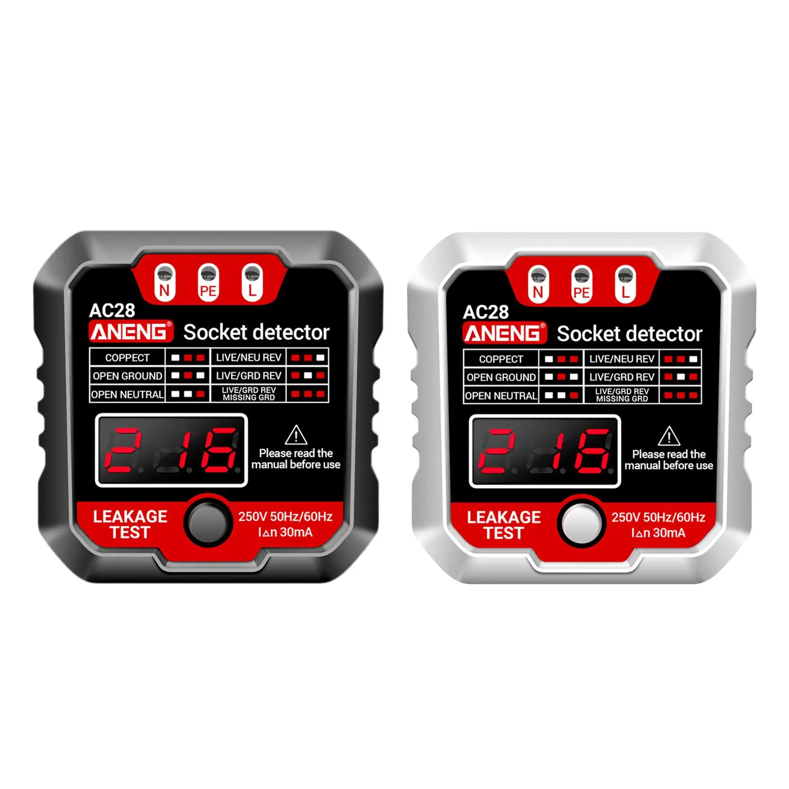 Testador de Tomada com Display Digital, Detector de Plugue, Testador de Voltagem Elétrica para Casa, Laboratório e Escola