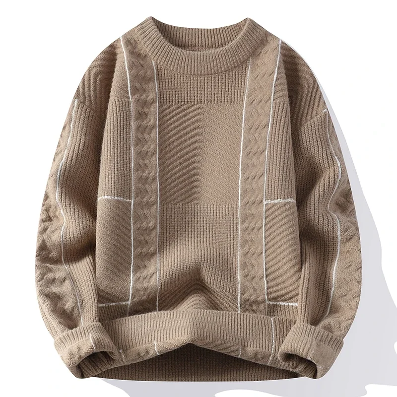 

2024 Fall Winter New Stripe Sweater Mens Keep Warm Casual Cashmere Jumpers Korean Fashion Brand Sweaters Men Thick Knit Pullover