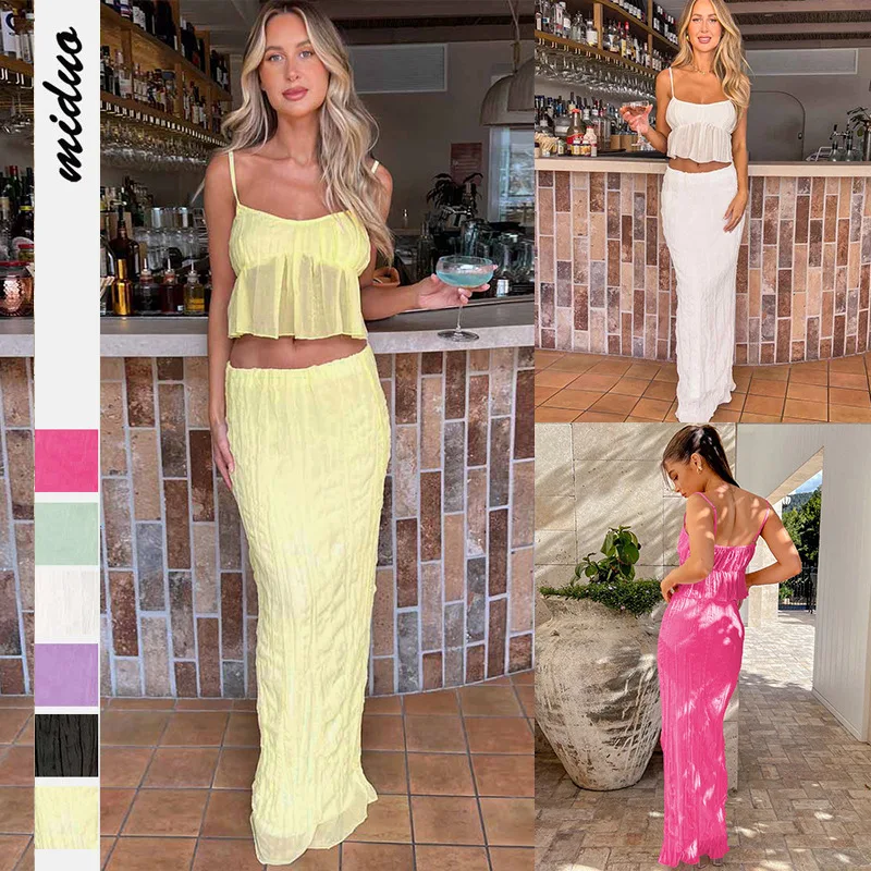 

Faionable Chiffon Skirt Set High-End Women's Cross-Border f-length Ele Two-Piece Ensemble Midi Skirt Ensemble