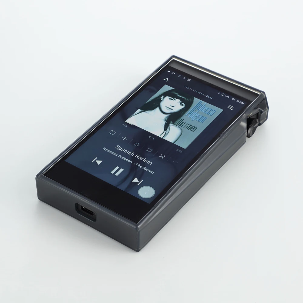 Мягкий прозрачный чехол из ТПУ с кристаллами для iRiver AK SP2000T с защитным закаленным стеклом для переднего экрана