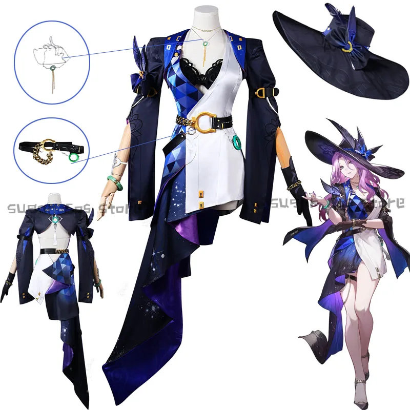 Game Honkai Star Rail Cosplay Costume para Mulher, Jade Spiel, Conjunto Completo, Brincos, Colar, Chapéu, Vestidos, Meninas, Halloween Party, Carnaval