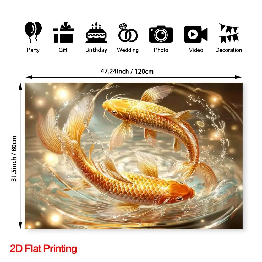 Golden Koi Fish Tapestry Wall Hanging Art Decor Elegant Water Dance For Living Room Bedroom Home Decoration Free Hooks Included